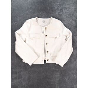 A New Day Women’s Cream Blazer Jacket XL Gold Button Textured Cropped Career NWT